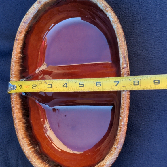Vintage H.P. CO USA Hull Pottery Brown Drip Divided Serving Dish Oven Pr… - Picture 6 of 9